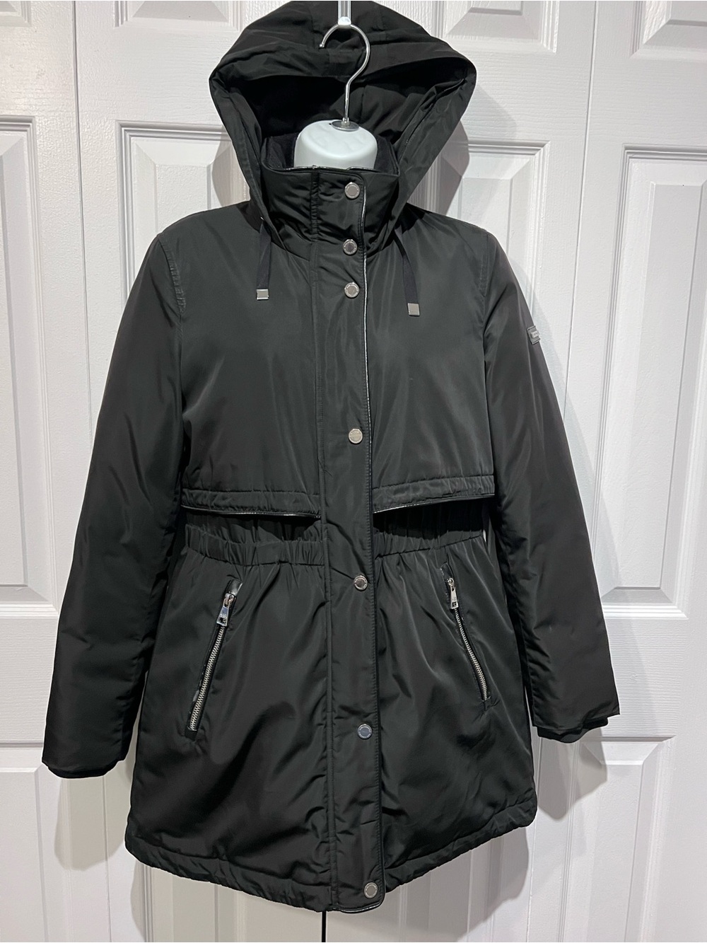 Karl Lagerfeld Paris Black Down Filled Anorak Parka Coat Size XS (fits larger)